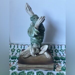 Chrisdon Easter FARMER BUNNY RABBIT Book Shelf Cottagecore Figurine.